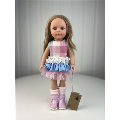 Кукла Нина, блондинка, в голубом пальто и розовой шапке, 33 см , арт. 33105