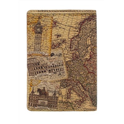 Обложка на паспорт с принтом Eshemoda «Карта мира», натуральная кожа