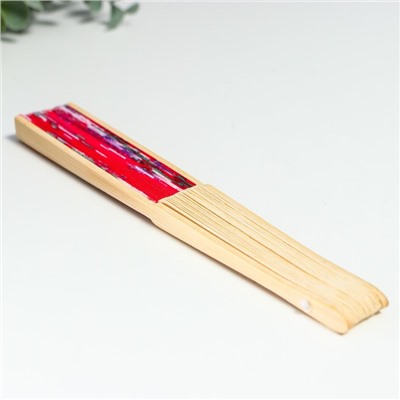 Веер бамбук, текстиль h=21 см "Цветы" с чехлом, красный