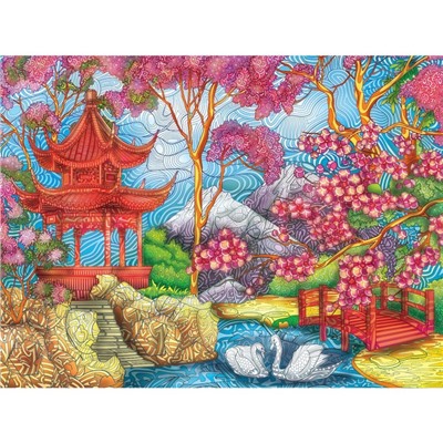 Алмазная мозаика с полным заполнением на подрамнике «Японский сад», 30 × 40 см