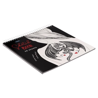 Скетчбук 240 х 240 мм, 40 листов чёрная бумага, 20 листов белая бумага, на гребне "Девушка с татуировкой дракона", обложка мелованный картон, жёсткая подложка, блок 100/160 г/м²