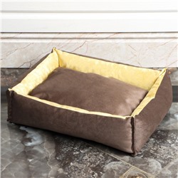 Лежанка под замшу с двусторонней подушкой,  54 х  42 х  11 см, мебельная ткань, микс цветов
