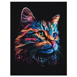 Картина по номерам на черном холсте ТРИ СОВЫ "Неоновый кот", 30*40, c акриловыми красками и кистями