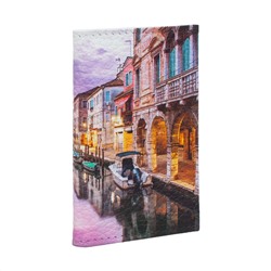 Обложка для 2-х карточек с принтом Eshemoda “Вечер в Венеции”, натуральная кожа
