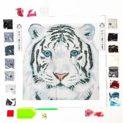 Алмазная мозаика с частичным заполнением на холсте «Белый тигр», 37 х 37 см
