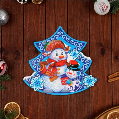 Плакат фигурный  "С Новым Годом!" ёлка, Снеговик, 25 х 27 см