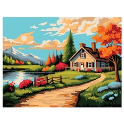 Картина по номерам на картоне ТРИ СОВЫ "Дом у реки", 30*40, с акриловыми красками и кистями