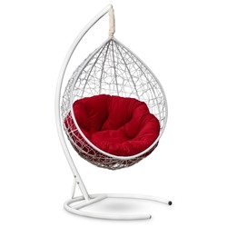 Подвесное кресло "SEVILLA VERDE VELOUR" белое, красная подушка, стойка, 115х110х195см