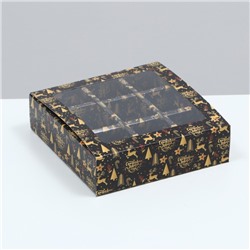 Коробка для конфет с обечайкой 9 шт "Рождественская ночь", 13,7 х 13,7 х 3,5 см