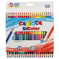 Карандаши цветные двухсторонние Carioca "Bi-Color", 48цв., 24шт., трехгран., заточен., картон, европодвес