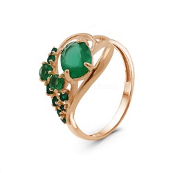 Кольцо из золочёного серебра с пл. кварцем цв. зеленый агат