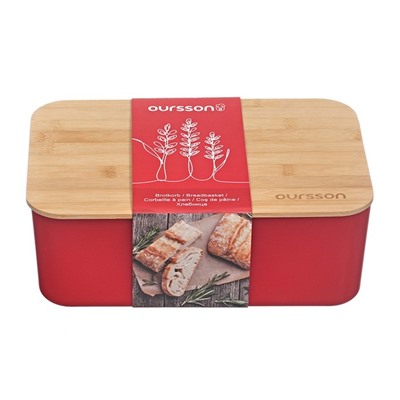 Хлебница Oursson, 29.6×19.6×11 см, с разделочной доской, красная