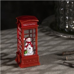 Светодиодная фигура «Снеговик в телефонной будке» 5 × 12 × 5 см, пластик, блёстки, батарейки AG13х3, свечение тёплое белое