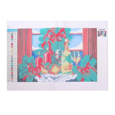 Новогодняя алмазная мозаика с частичным заполнением на холсте «Новый год. Новогодний натюрморт», 20 х 30 см