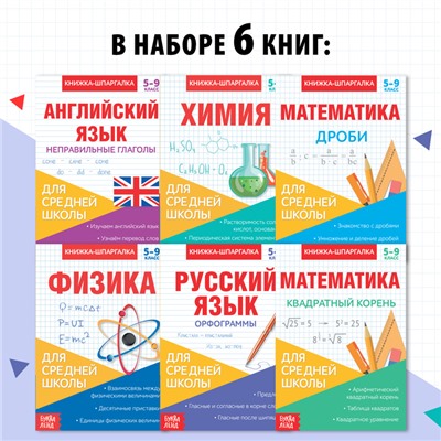 Книги-шпаргалки набор для средней школы, 8 стр.