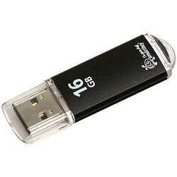 Память Smart Buy "V-Cut"  16GB, USB 2.0 Flash Drive, черный (металл. корпус )