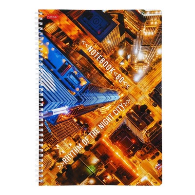 Тетрадь A4, 80 листов в линейку на гребне "Ритм ночного города", обложка мелованный картон, блок 65 г/м2, 4В МИКС