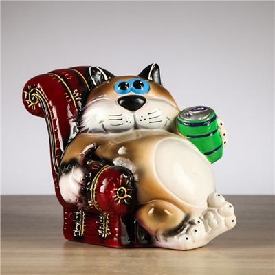 Копилка "Кот в кресле", разноцветная, покрытие лак, керамика, 20 см, микс
