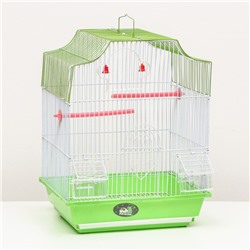 Клетка для птиц фигурная с кормушками, 34 х 27 х 44 см, зелёная