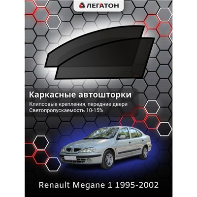 Каркасные автошторки Renault Megane 1, 1995-2002, передние (клипсы), Leg0480