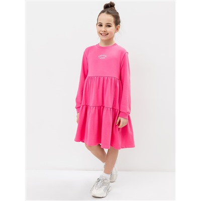 Платье для девочек многоярусное в розовом цвете с печатью