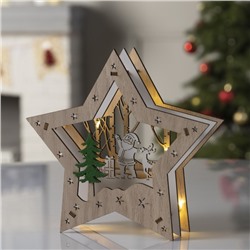Светодиодная фигура «Звезда с Дедом Морозом» 17 × 17 × 4 см, дерево, батарейки АААх2 (не в комплекте), свечение тёплое белое