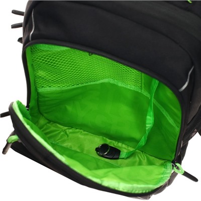 Рюкзак школьный Grizzly, 38 х 26 х 20 см, эргономичная спинка, отделение для ноутбука, чёрный, салатовый