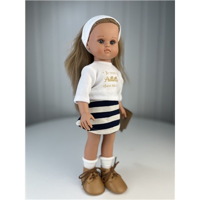 Кукла Нэни, блондинка, в полосатой юбке и белой повязке, 33 см, арт. 33016