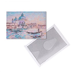 Обложка для одной карточки с принтом Eshemoda “Голубая венеция”, натуральная кожа