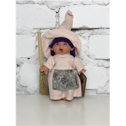 Пупс-мини "Ведьмочка", с фиолетовыми волосами, в бледно-розовом платье и шляпе, 18 см. арт. 138U-7