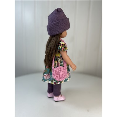Кукла Нэни, темноволосая, в платье, шапке и гетрах, 33 см , арт. 3300К1ДТ69