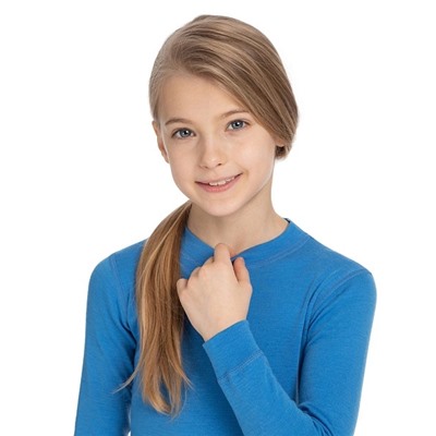Термофутболка детская для девочек серии SOFT. Знак Woolmark, цвет голубой