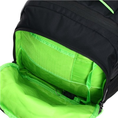 Рюкзак школьный Grizzly "Экстрим", 38 х 26 х 20 см, эргономичная спинка, отделение для ноутбука, чёрный, салатовый