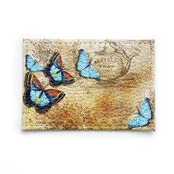 Обложка для одной карточки с принтом Eshemoda “Голубые бабочки”, натуральная кожа