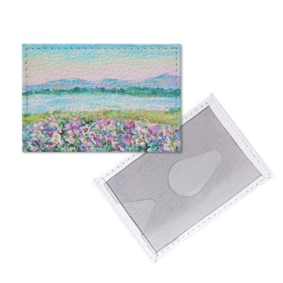 Обложка для одной карточки с принтом Eshemoda “Цветущий луг”, натуральная кожа