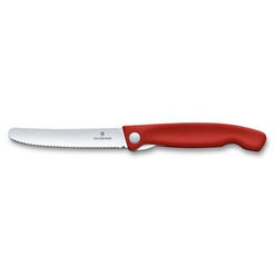 Нож для овощей VICTORINOX SwissClassic, складной, лезвие 11 см с волнистой кромкой, красный