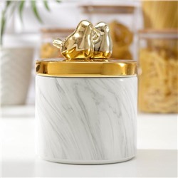 Банка керамическая для сыпучих продуктов «Золотое крыло», 11,5×18 см, цвет белый мрамор