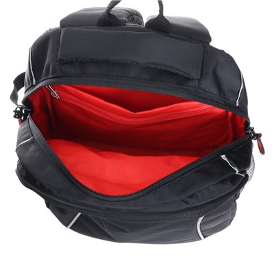 Рюкзак школьный Grizzly, 40 х 27 х 16 см, эргономичная спинка, отделение для ноутбука, чёрный, красный