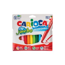 Фломастеры Carioca "Jumbo", 12цв., утолщенные, смываемые, картон, европодвес
