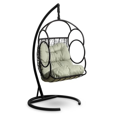 Подвесное кресло-кокон с подушкой "SENATORE" черное, зеленая подушка, стойка, 86х110х195см