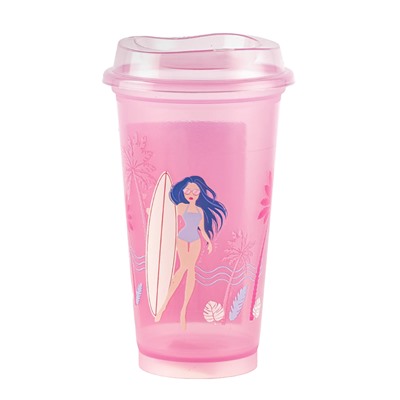 Стакан тамблер "Summer colors Girl" с трубочкой, pink (400 ml)