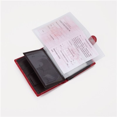 Обложка для автодокументов и паспорта, для купюр, карманы для карт, для монет, цвет красный