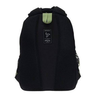 Рюкзак школьный Grizzly, 39 х 28 х 19 см, эргономичная спинка, отделение для ноутбука, чёрный, серый