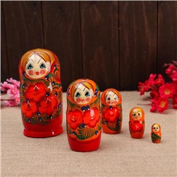 Матрёшка 5-ти кукольная "Галя" оранжевая , 14-15см, ручная роспись.