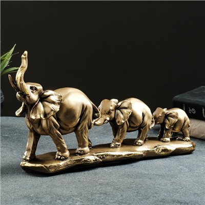 Фигура "Семья слонов" 8х21х37см бронза с позолотой