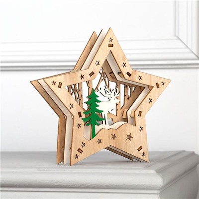 Светодиодная фигура «Звезда с оленем в лесу» 18 × 18 × 5 см, дерево, батарейки АААх2 (не в комплекте), свечение тёплое белое