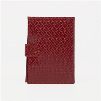 Обложка для автодокументов и паспорта, с хлястиком, отдел для купюр, плетёнка, цвет красный