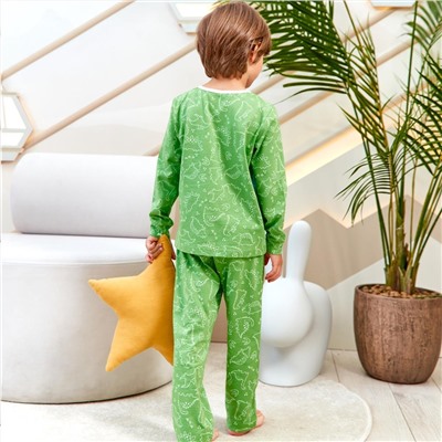 Пижама д/мал детская (фуфайка (лонгслив), брюки) Juno AW21BJ636 Sleepwear Boys зеленый динозаврики