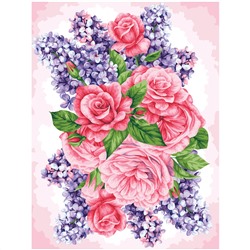 Картина по номерам на холсте ТРИ СОВЫ "Розы и сирень", 40*50, с акриловыми красками и кистями