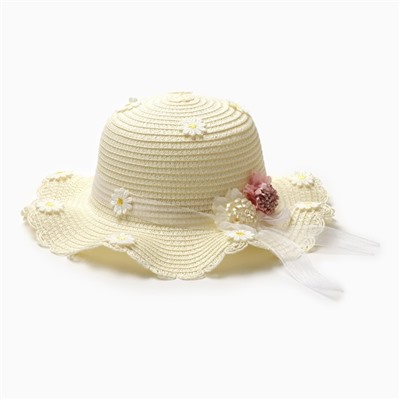 Шляпа для девочки "Цветочек" MINAKU, р-р 52, цв.молочный